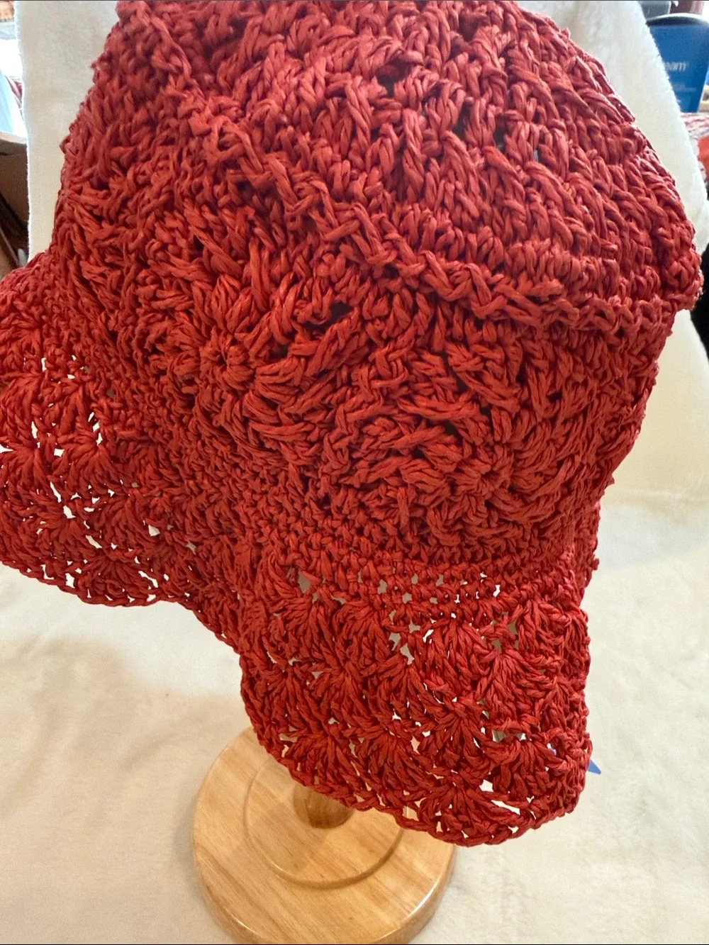 NWT San Diego Hat Company Hobo Crochet Raffia Sun Hat Red Boho Beach